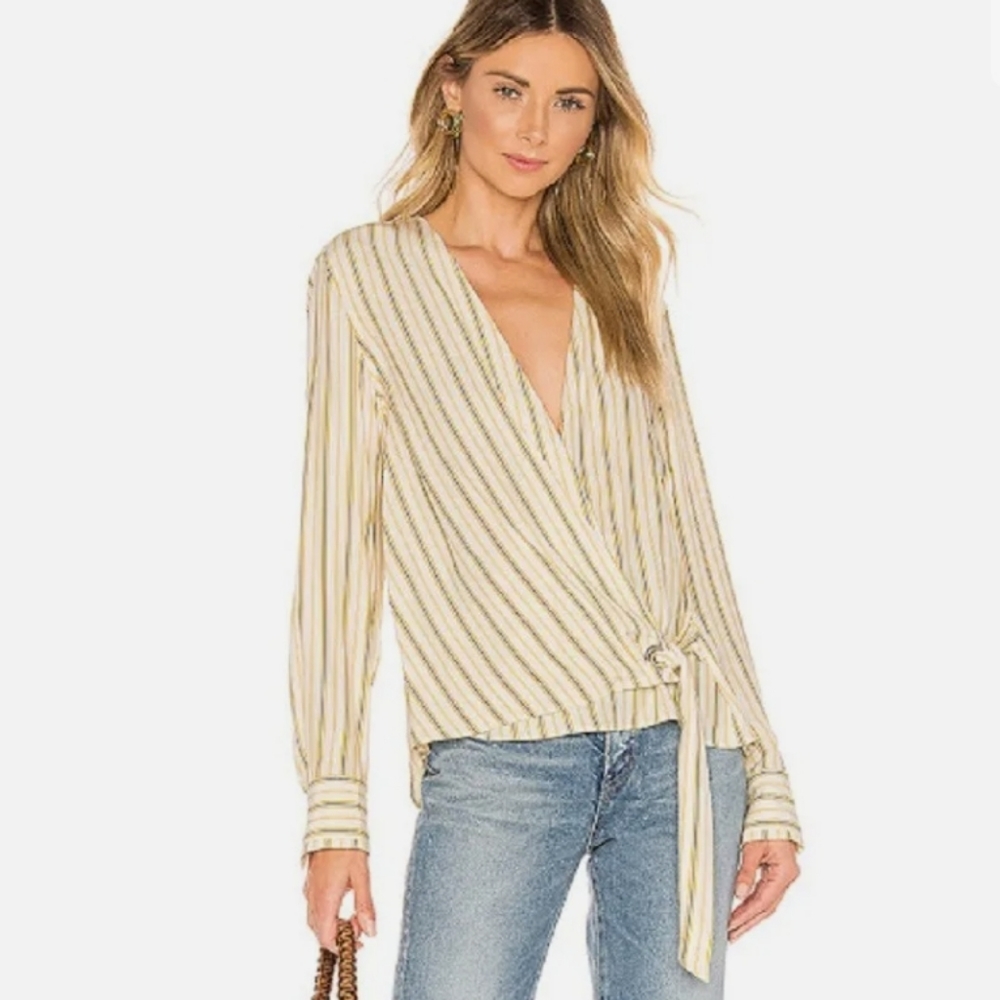 Rag & Bone Felix Silk Stripe Wrap Blouse Size XS Ivory/Multi